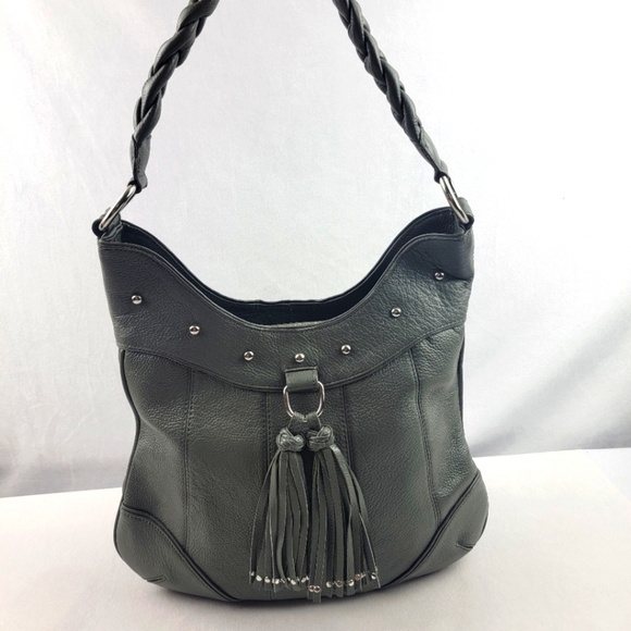 Isabella Adams Handbags - Isabella Adam's genuine leather grey braided handle tassle boho shoulder bag